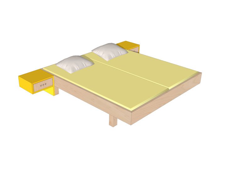 Drawing DIY plan double bed 'Azobe'