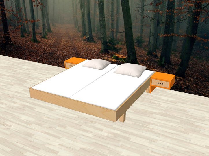 Drawing DIY plan double bed 'Azobe'